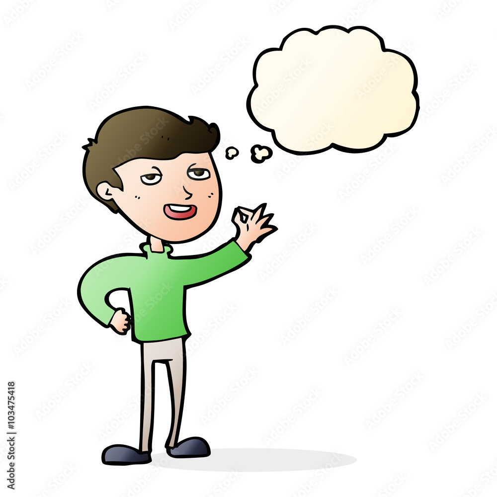 cartoon man making excellent gesture with thought bubble cartoon man making excellent gesture with thought bubble