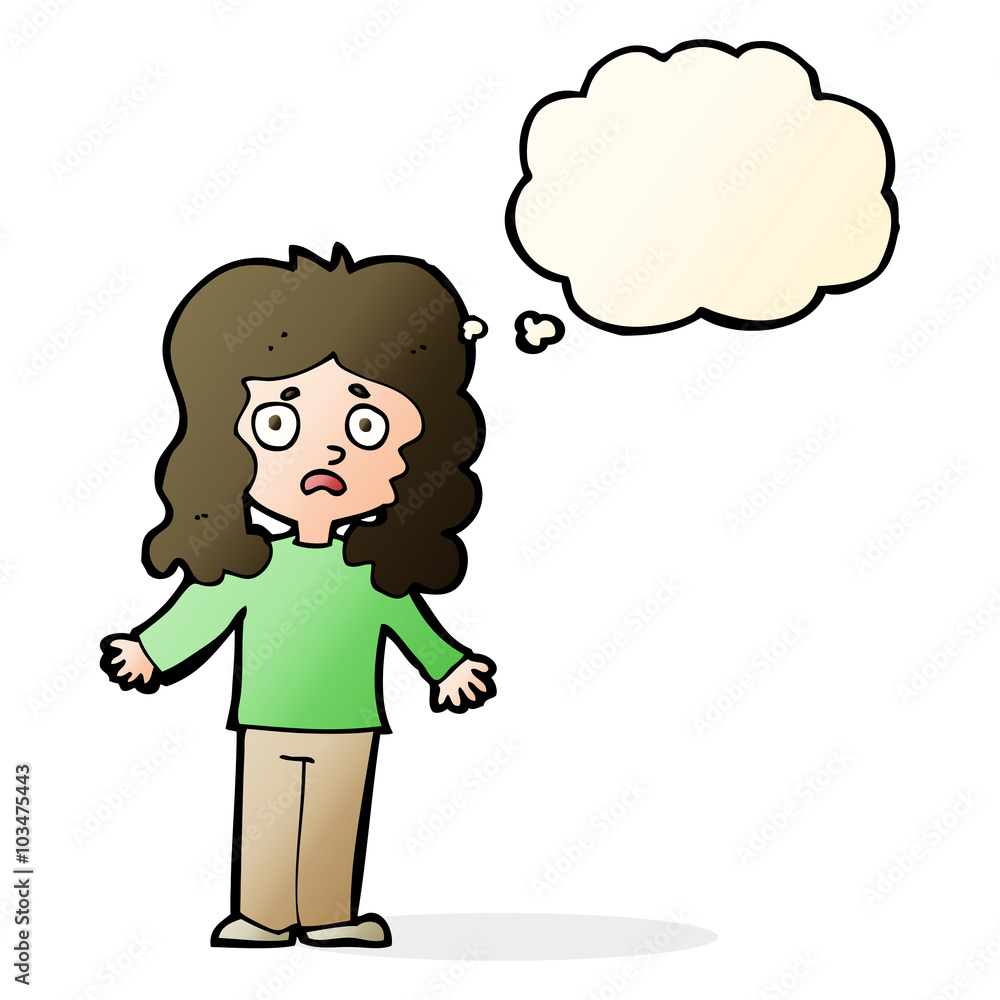 cartoon worried woman with thought bubble cartoon worried woman with thought bubble
