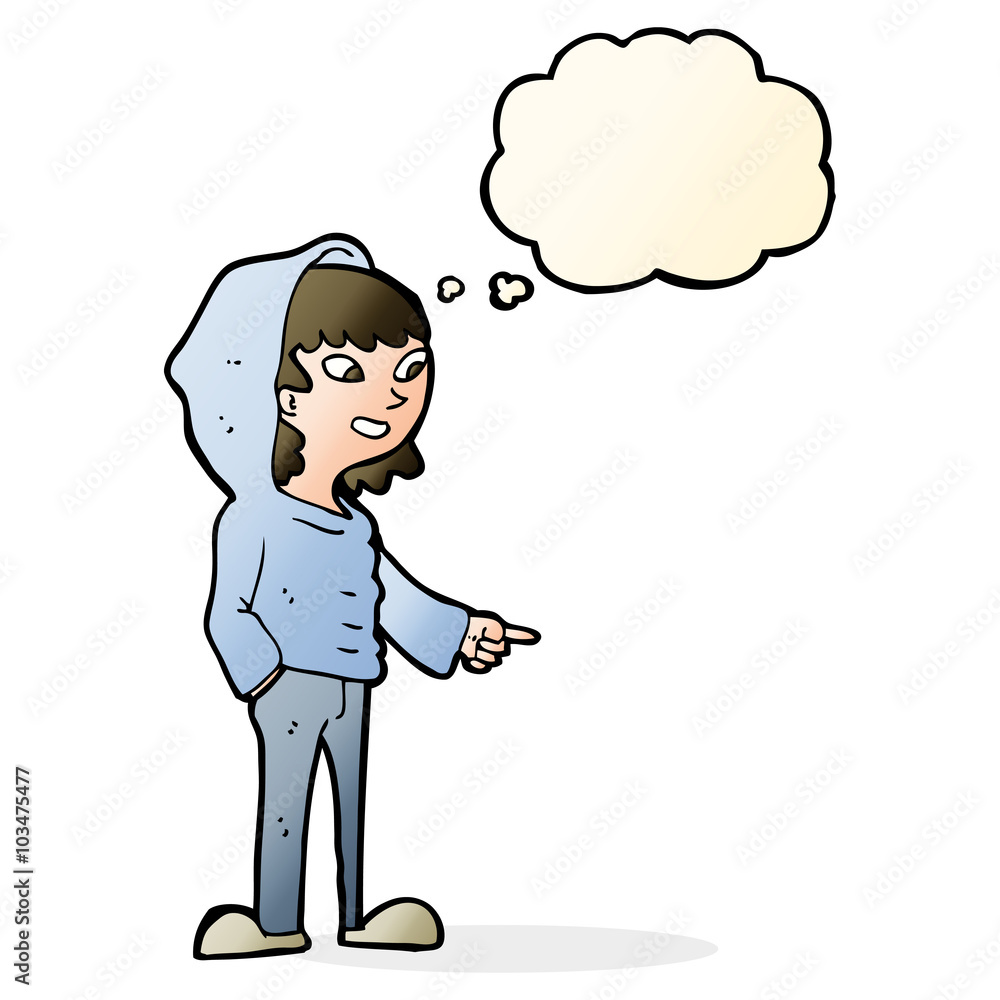 cartoon pointing teenager with thought bubble cartoon pointing teenager with thought bubble