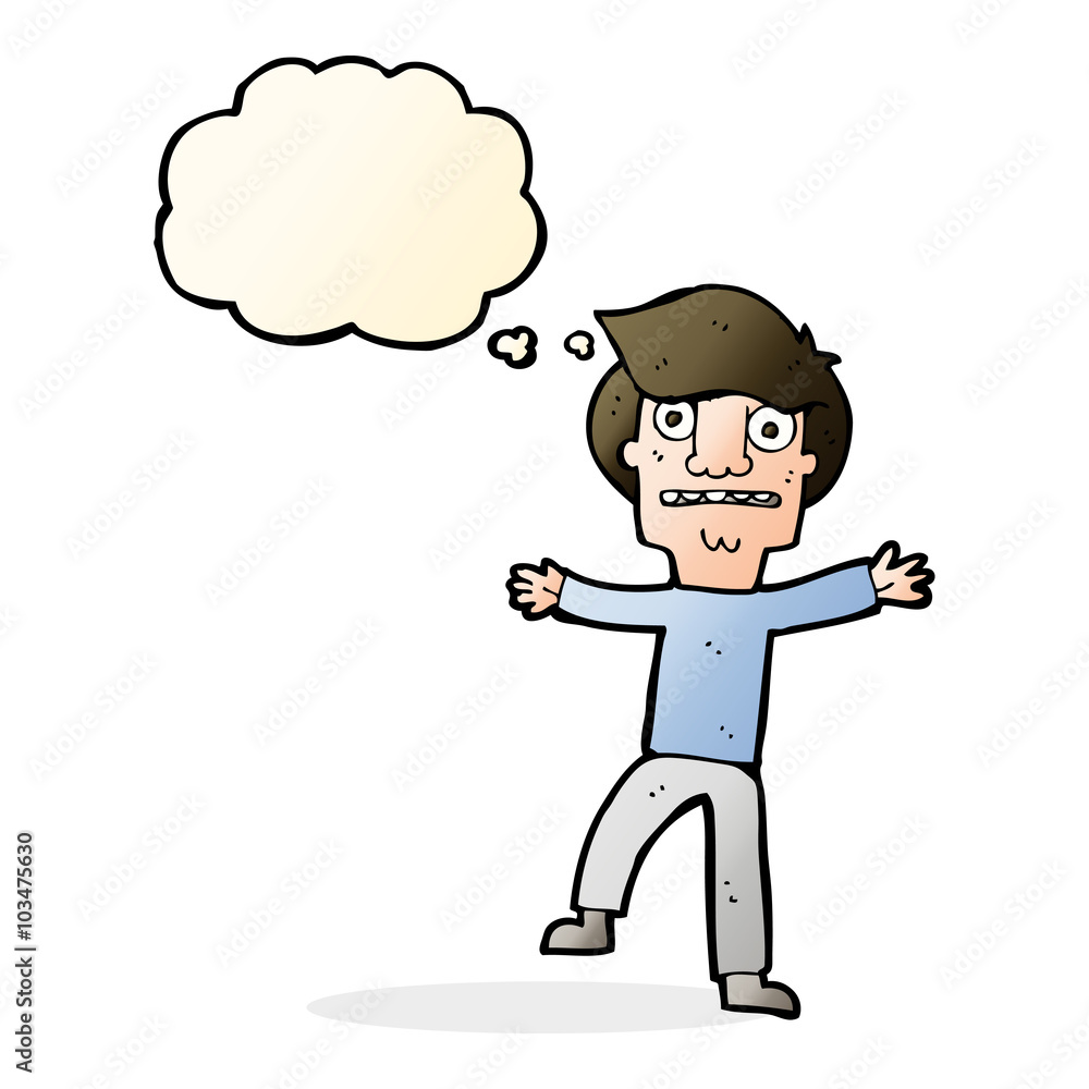 cartoon boy panicking with thought bubble cartoon boy panicking with thought bubble