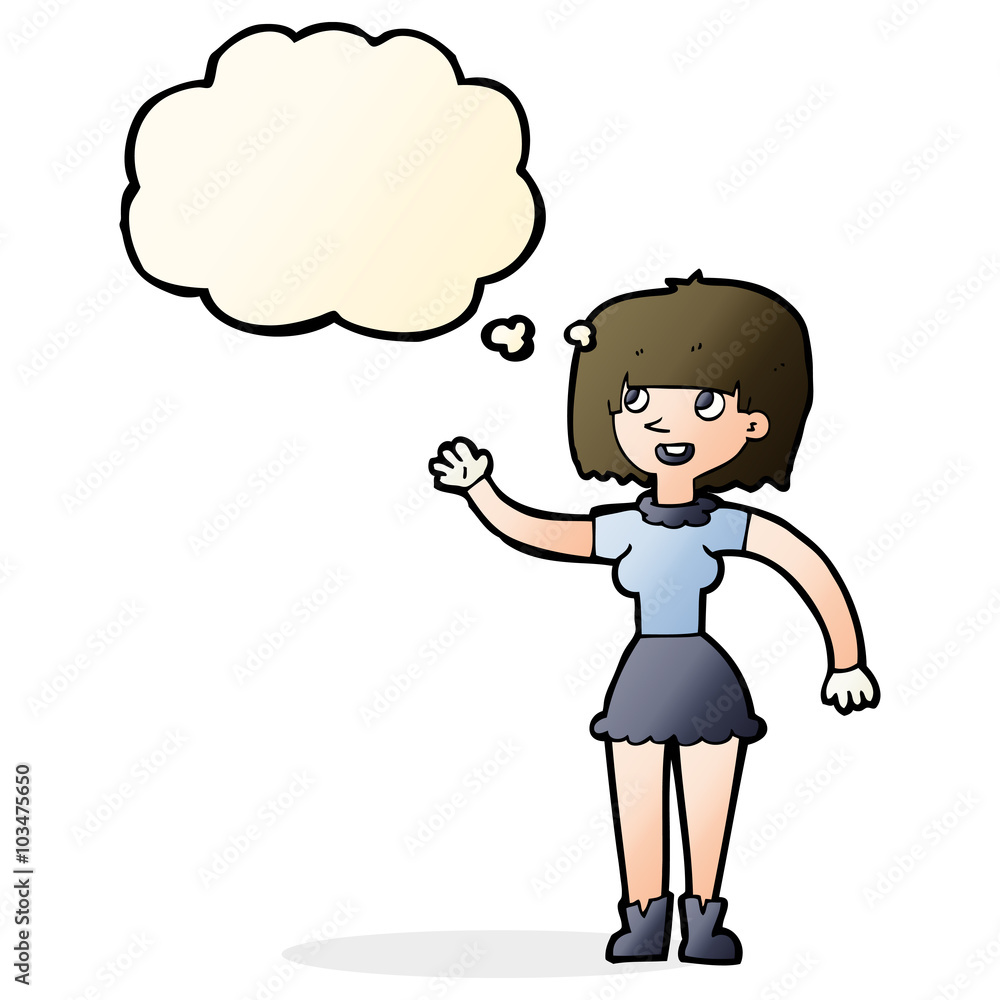 cartoon girl waving with thought bubble cartoon girl waving with thought bubble