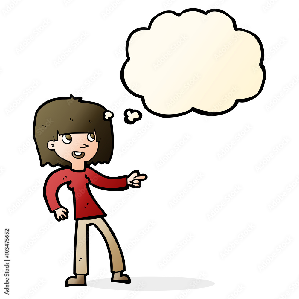 cartoon girl pointing with thought bubble cartoon girl pointing with thought bubble
