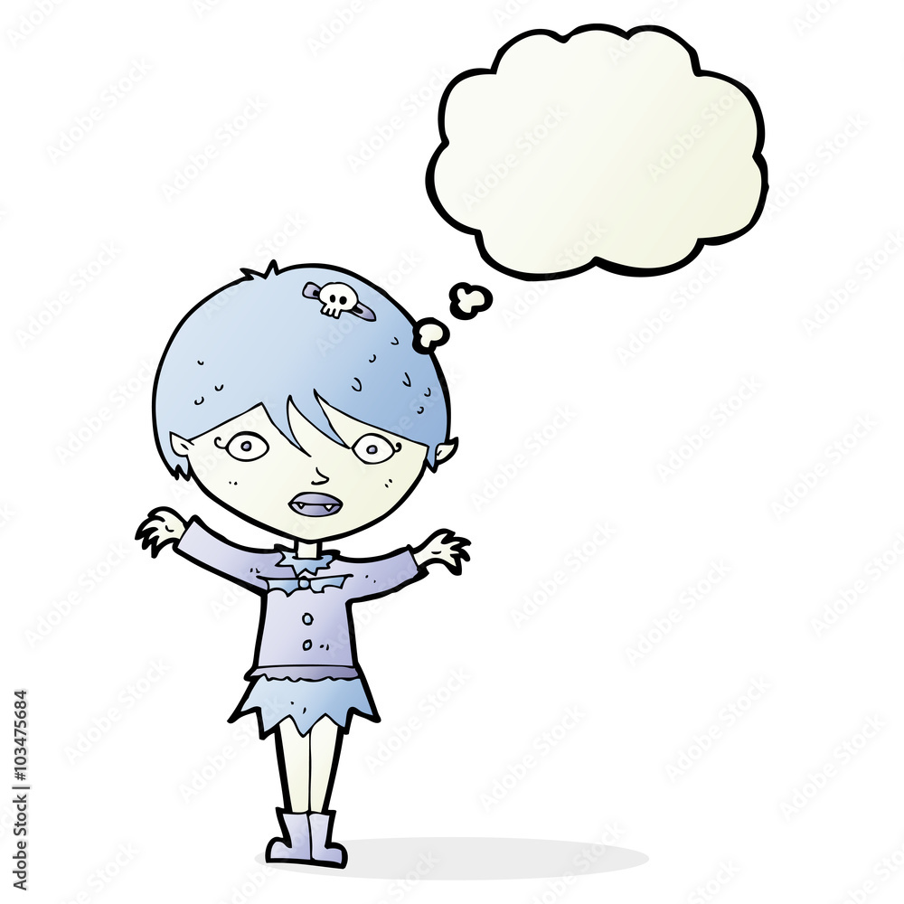 cartoon waving vampire girl with thought bubble cartoon waving vampire girl with thought bubble