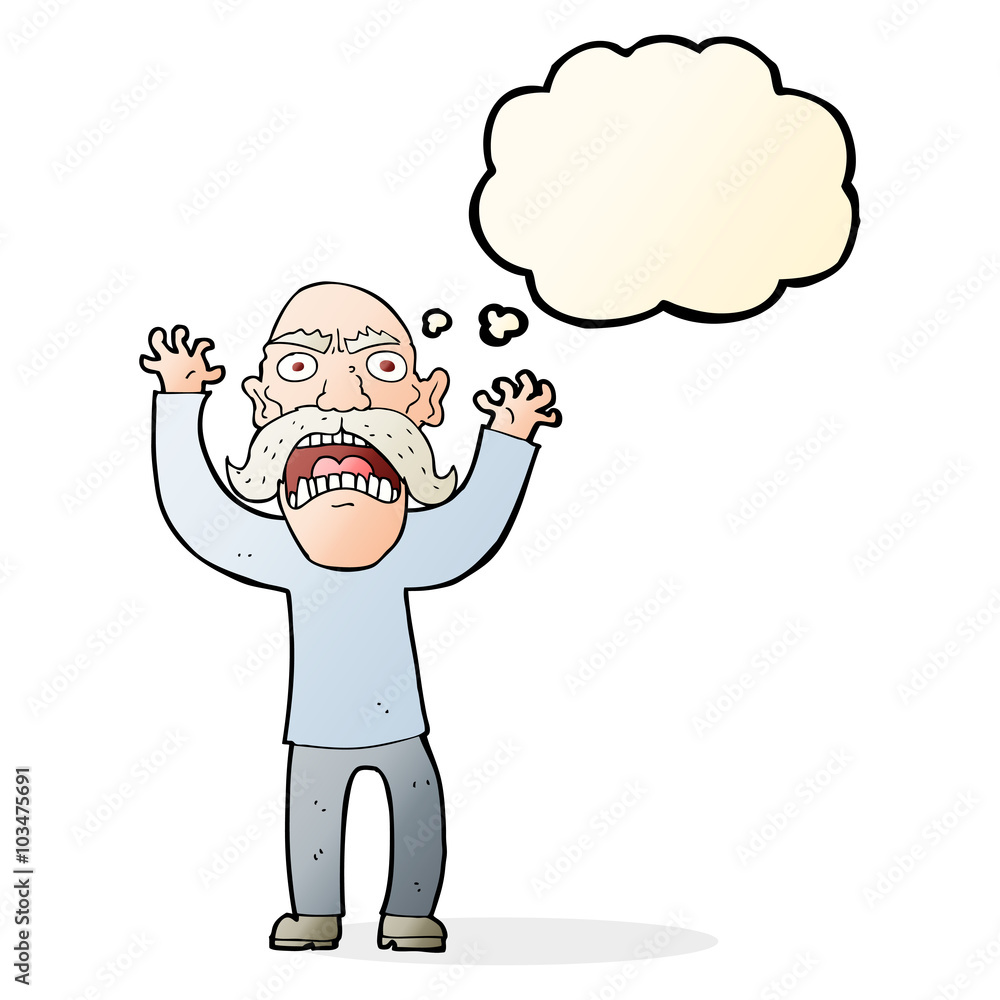 cartoon angry old man with thought bubble