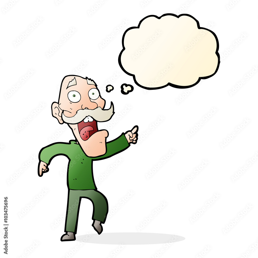 cartoon frightened old man with thought bubble cartoon frightened old man with thought bubble