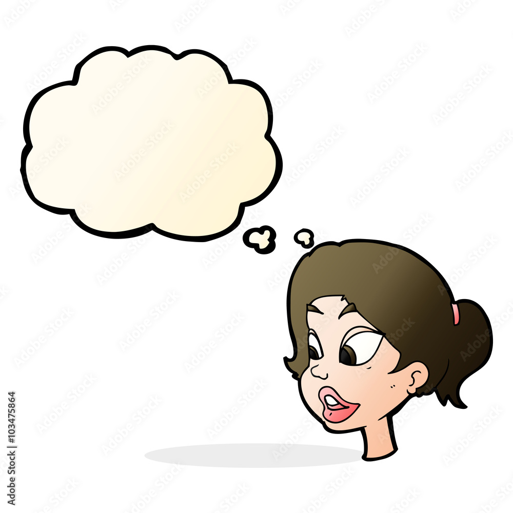 cartoon friendly woman with thought bubble cartoon friendly woman with thought bubble