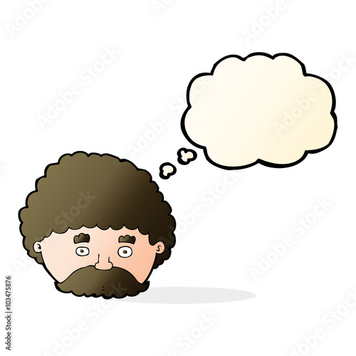 cartoon man with mustache with thought bubble