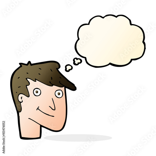 cartoon happy man with thought bubble