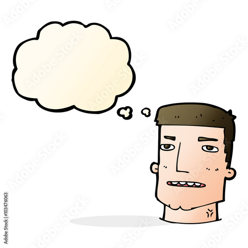cartoon male head with thought bubble