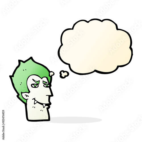 cartoon vampire face with thought bubble