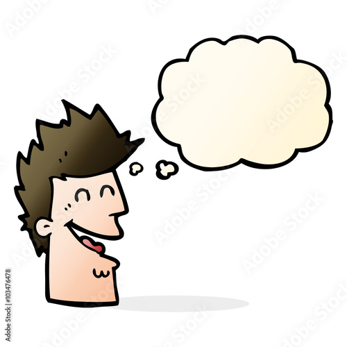 cartoon happy man with thought bubble