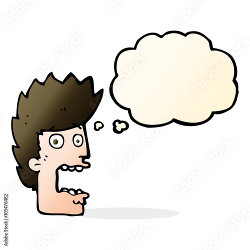 cartoon terrified man with thought bubble