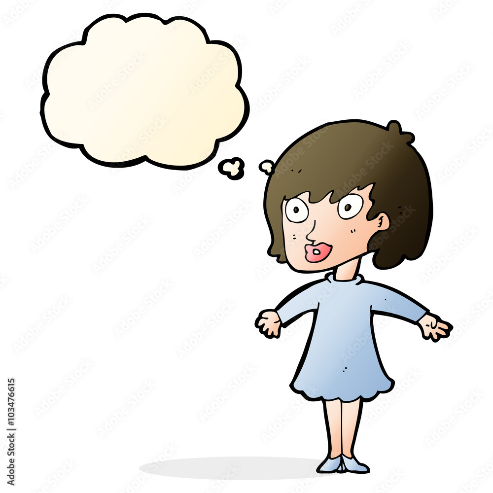 cartoon woman wearing dress with thought bubble cartoon woman wearing dress with thought bubble