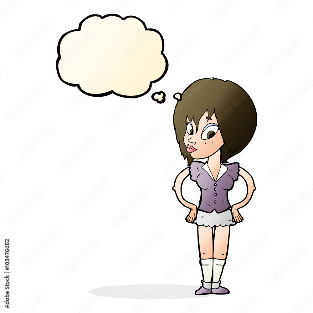 cartoon woman with hands on hips with thought bubble cartoon woman with hands on hips with thought bubble