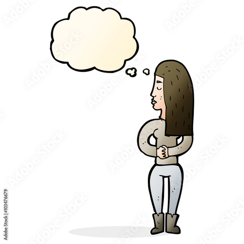 cartoon woman ignoring with thought bubble