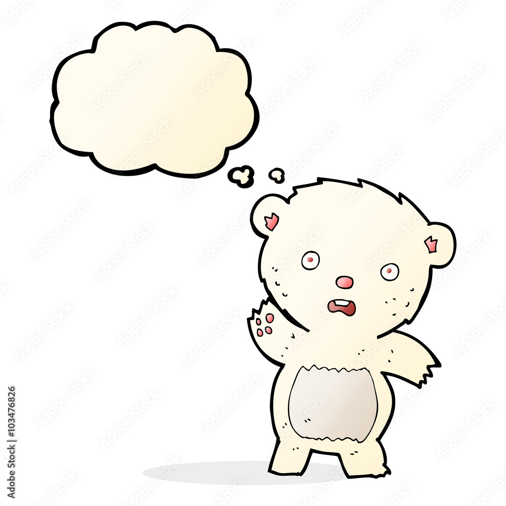 cartoon waving polar bear cub with thought bubble cartoon waving polar bear cub with thought bubble