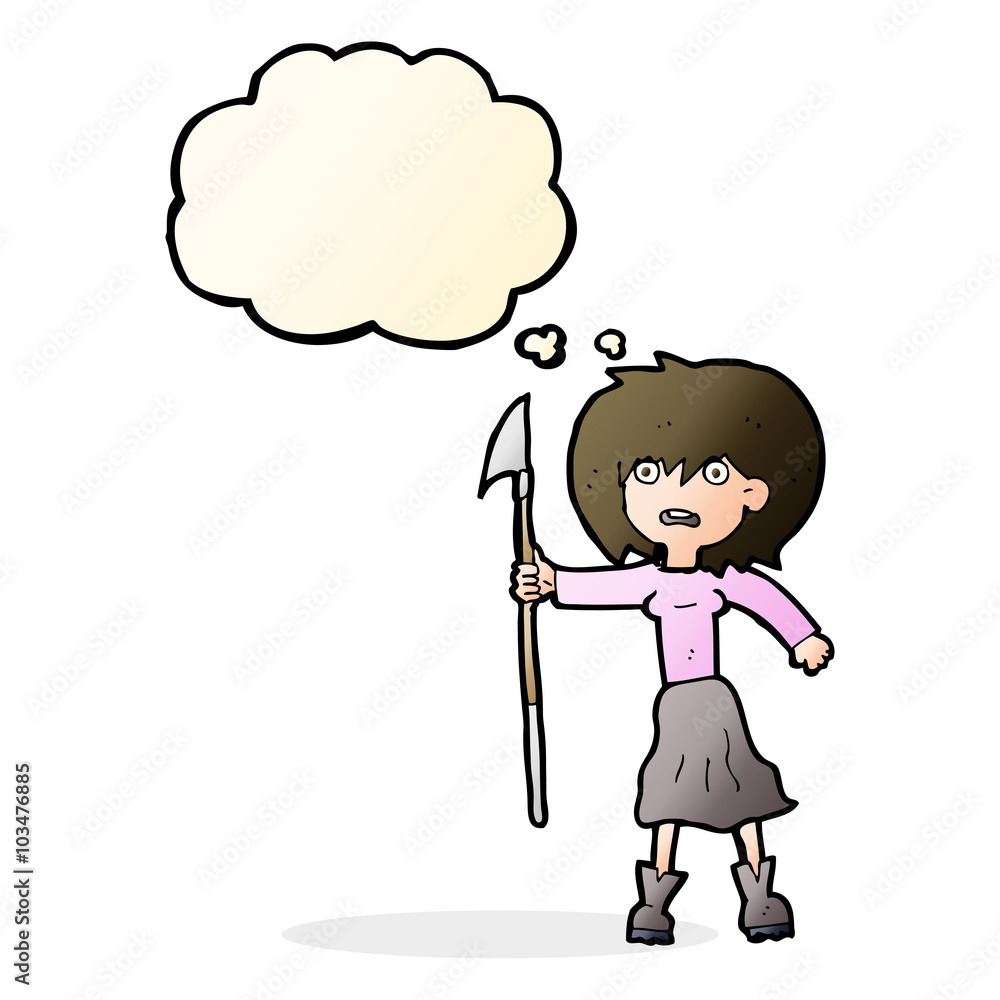 cartoon woman with harpoon with thought bubble cartoon woman with harpoon with thought bubble