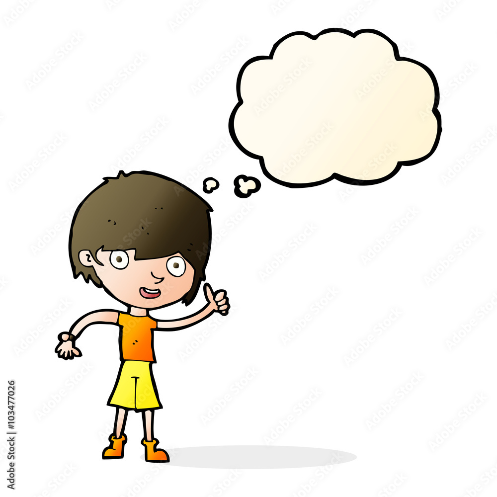 cartoon boy with positive attitude with thought bubble cartoon boy with positive attitude with thought bubble