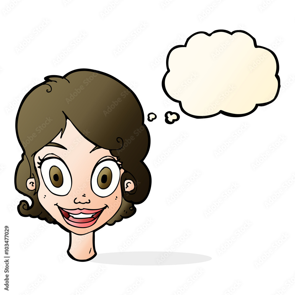 cartoon happy woman with thought bubble cartoon happy woman with thought bubble