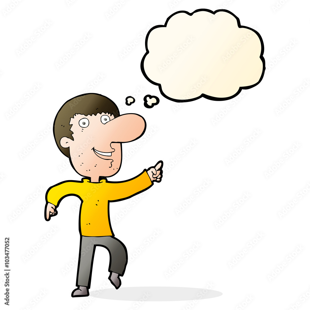 cartoon happy man dancing with thought bubble cartoon happy man dancing with thought bubble