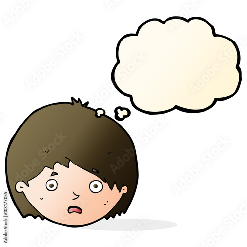 cartoon unhappy boy with thought bubble