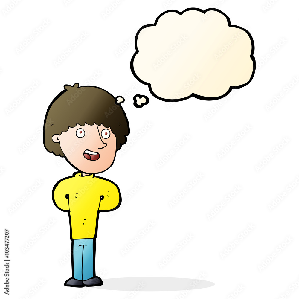 cartoon happy man with thought bubble cartoon happy man with thought bubble