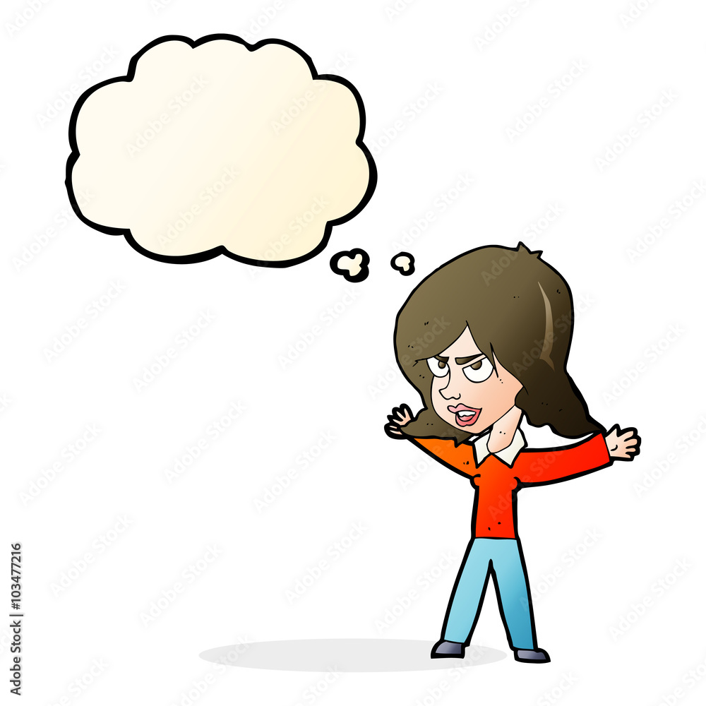 cartoon woman gesturing with thought bubble cartoon woman gesturing with thought bubble