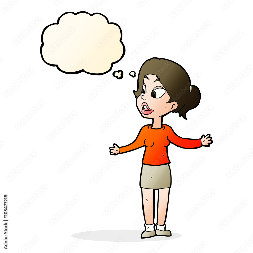 cartoon pretty woman explaining something with thought bubble cartoon pretty woman explaining something with thought bubble