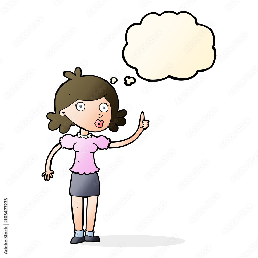 cartoon woman with idea with thought bubble cartoon woman with idea with thought bubble