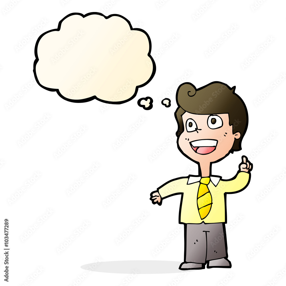 cartoon school boy raising hand with thought bubble cartoon school boy raising hand with thought bubble