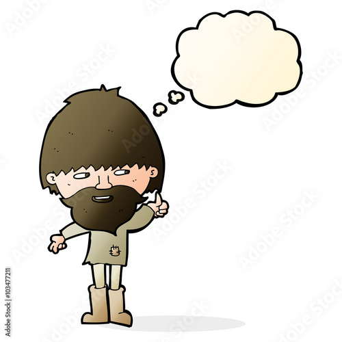 cartoon hippie man in wellington boots with thought bubble