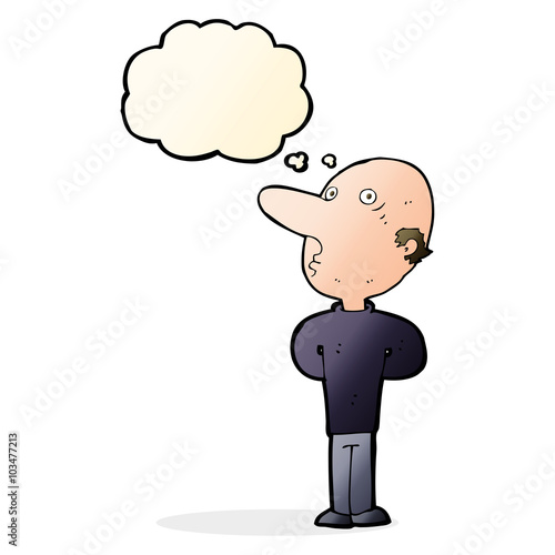 cartoon balding man with thought bubble