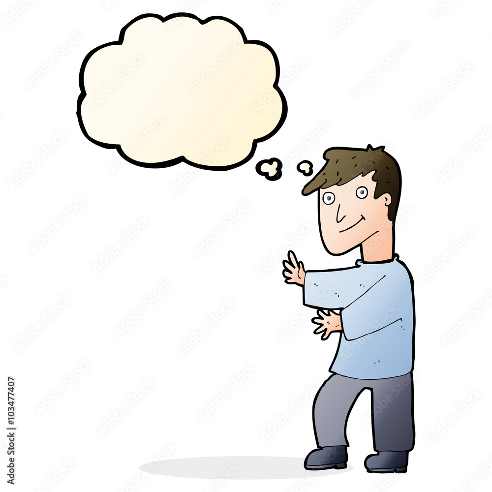 cartoon happy man with thought bubble cartoon happy man with thought bubble