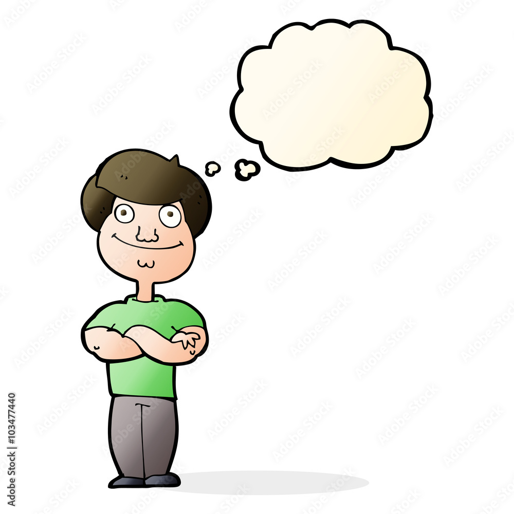 cartoon happy man with thought bubble cartoon happy man with thought bubble