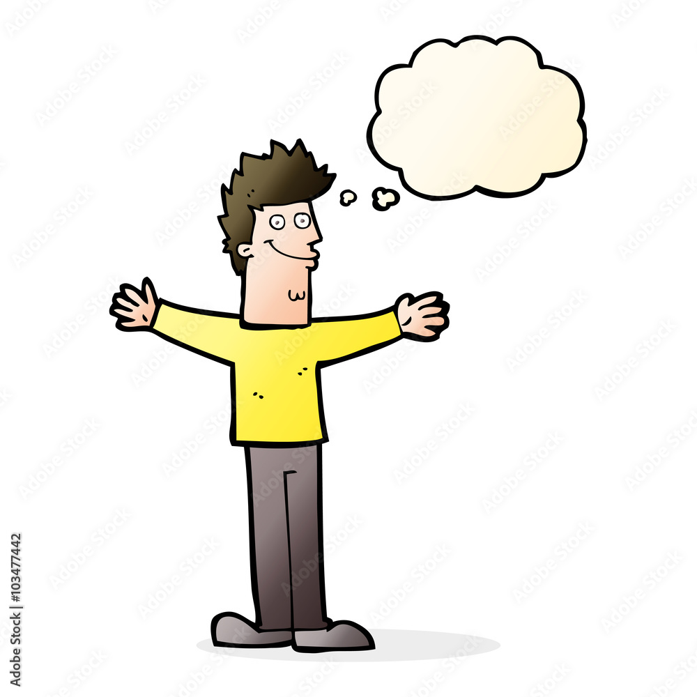 cartoon happy man with thought bubble cartoon happy man with thought bubble