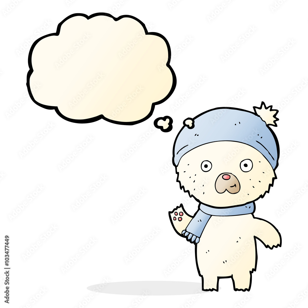 cartoon waving polar bear with thought bubble cartoon waving polar bear with thought bubble