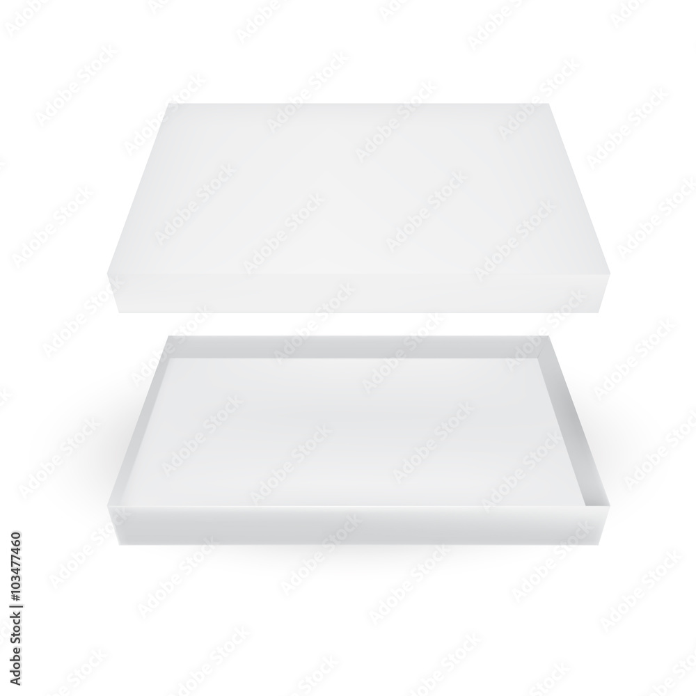 VECTOR PACKAGING: Top view of open white gray packaging box on isolated white background. Mock-up template ready for design. VECTOR PACKAGING: Top view of open white gray packaging box on isolated white background. Mock-up template ready for design.