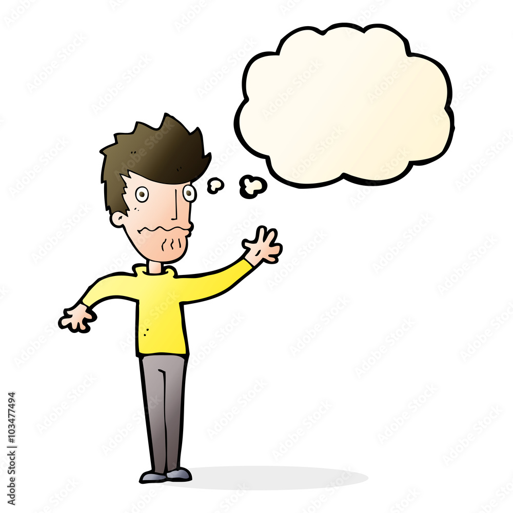 cartoon worried man reaching out with thought bubble cartoon worried man reaching out with thought bubble