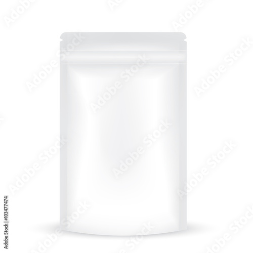 VECTOR PACKAGING: White gray resealable storage packaging bag on isolated white background. Mock-up template ready for design