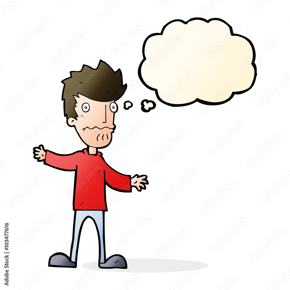 cartoon nervous man with thought bubble cartoon nervous man with thought bubble