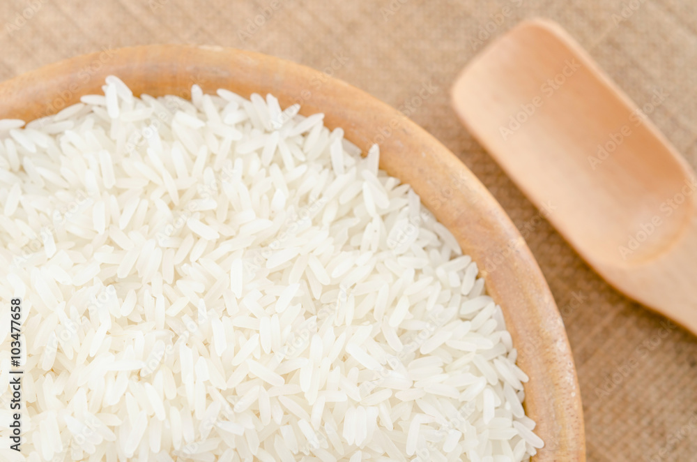 Portion of Rice on rustic wooden. Portion of Rice on rustic wooden.