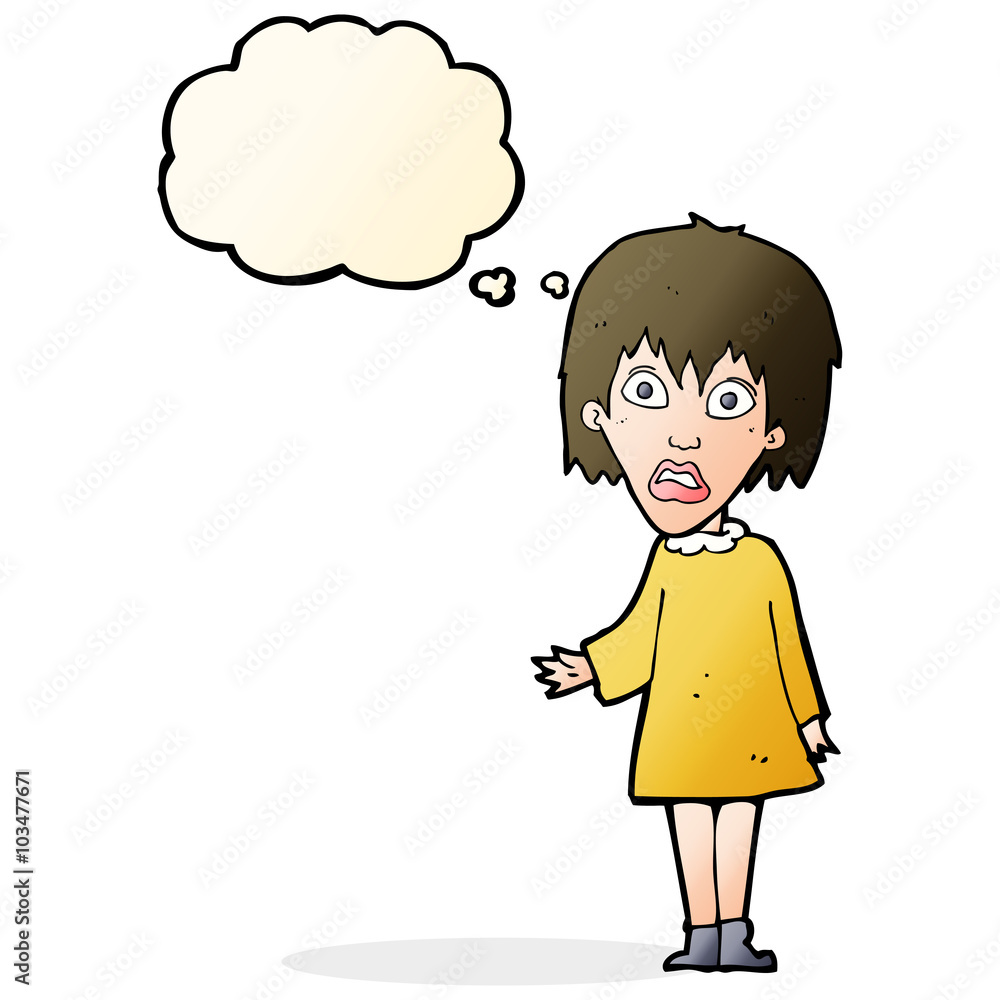 cartoon shocked woman with thought bubble cartoon shocked woman with thought bubble