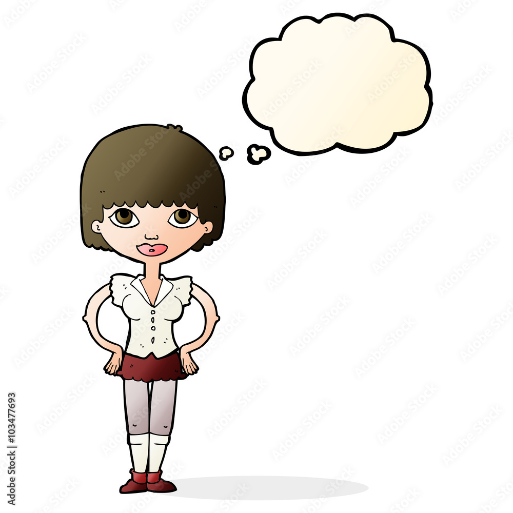 cartoon woman with hands on hips with thought bubble cartoon woman with hands on hips with thought bubble