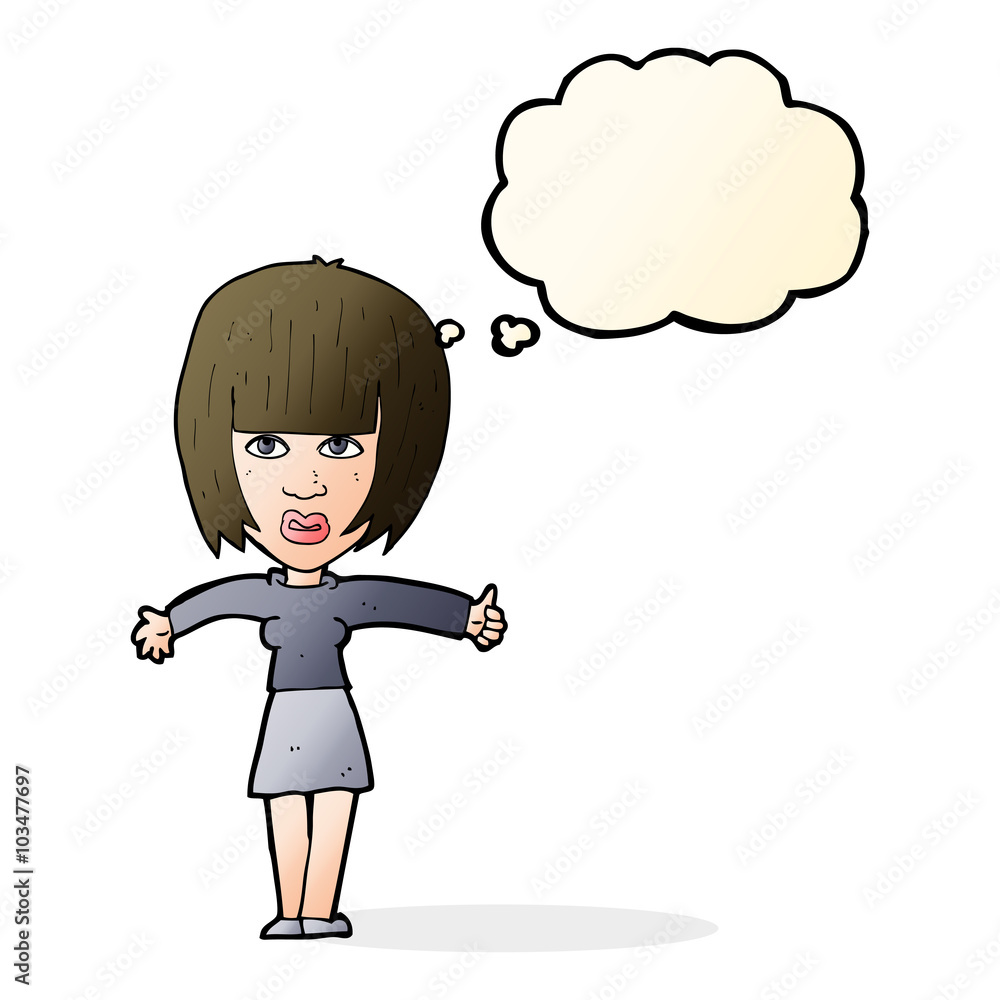 cartoon annoyed woman  with thought bubble