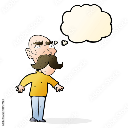 cartoon angry old man with thought bubble