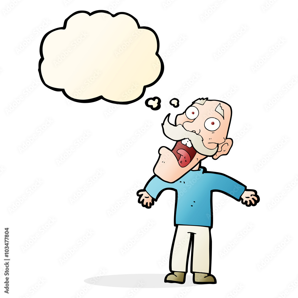 cartoon terrified old man with thought bubble cartoon terrified old man with thought bubble