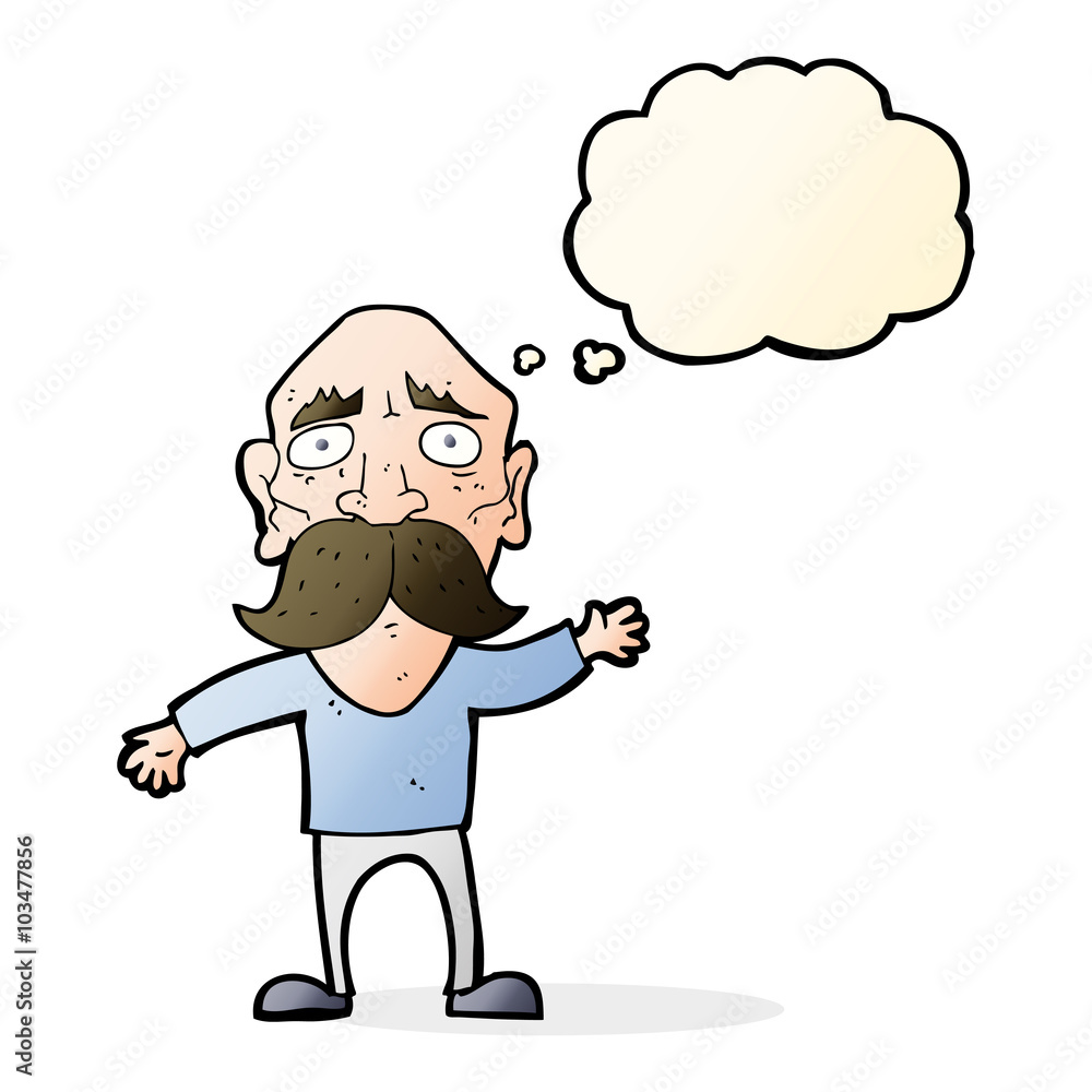 cartoon worried old man with thought bubble cartoon worried old man with thought bubble
