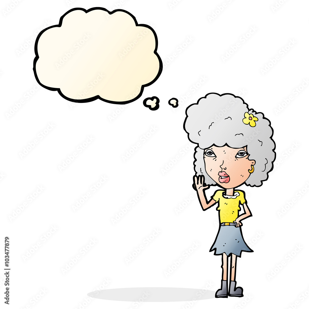 cartoon woman waving with thought bubble cartoon woman waving with thought bubble