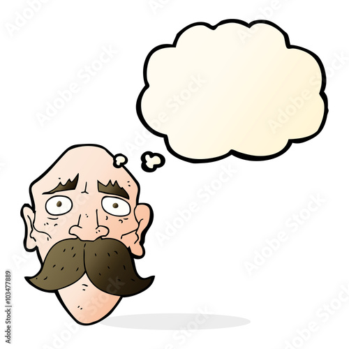 cartoon sad old man with thought bubble