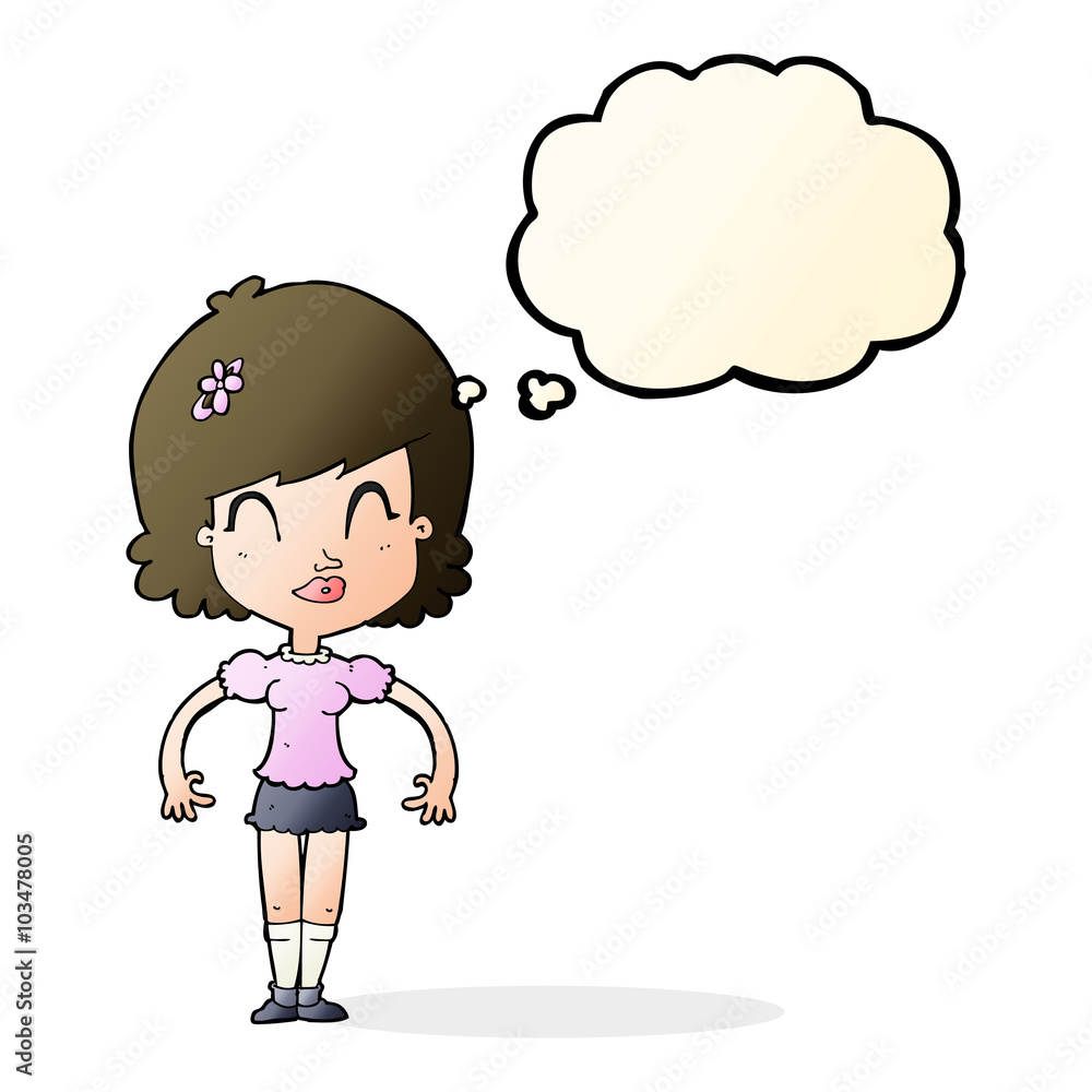 cartoon happy pretty woman with thought bubble cartoon happy pretty woman with thought bubble
